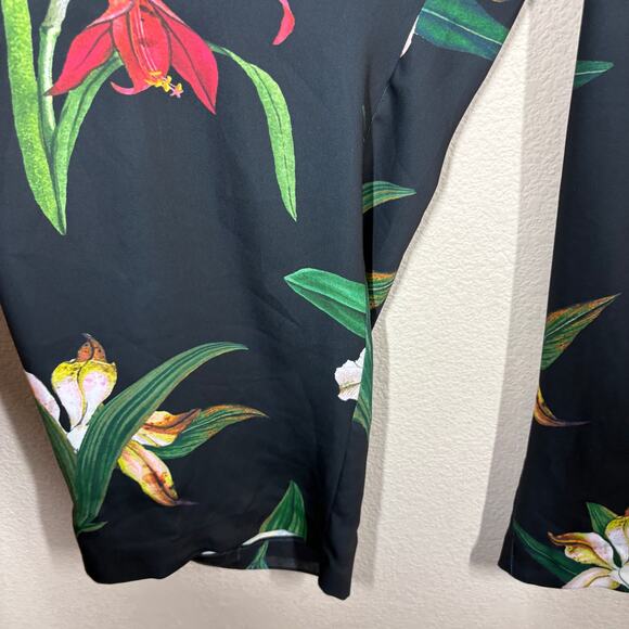 Chico's 3.5 / 18 Floral Wide Pants Black Elastic Waist Pull On Side Pocket - Picture 5 of 10
